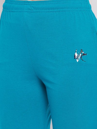 Rama Green Cotton Track Pants with Mid Rise and Elastic Waistband