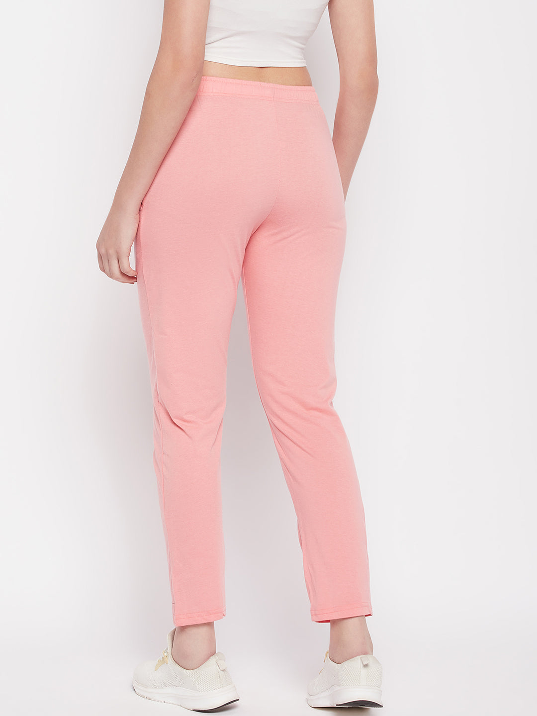 Clora Peach Solid Mid Rise Cotton Track Pants