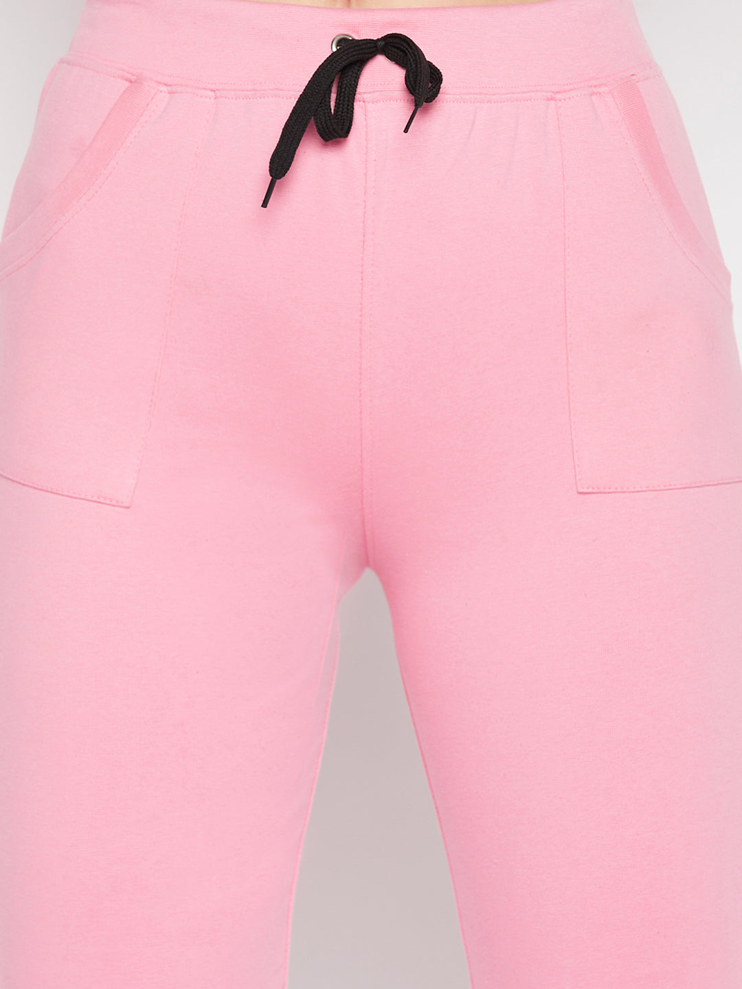 Clora Baby Pink Solid Mid Rise Cotton Trackpants