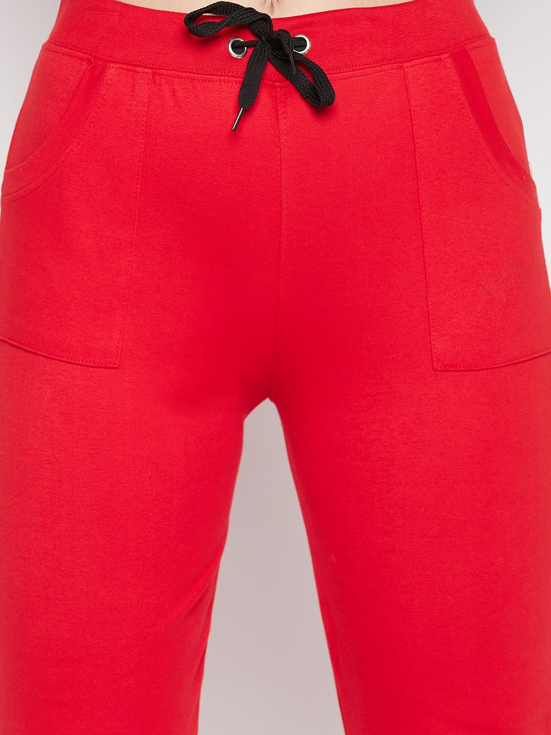Clora Red Solid Mid Rise Cotton Trackpants