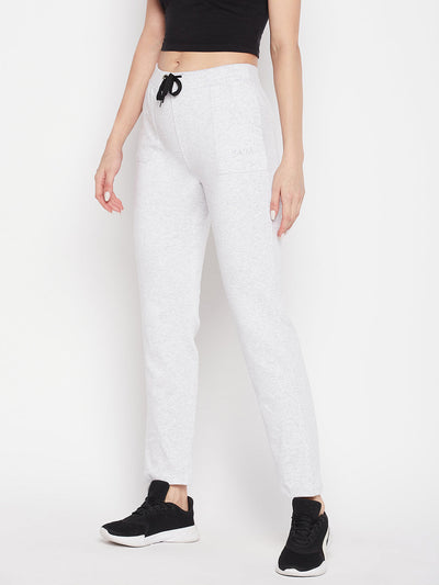 Clora White Solid Mid Rise Cotton Trackpants