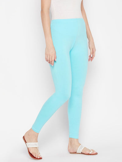 Clora Sky Blue Solid Ankle Length Leggings