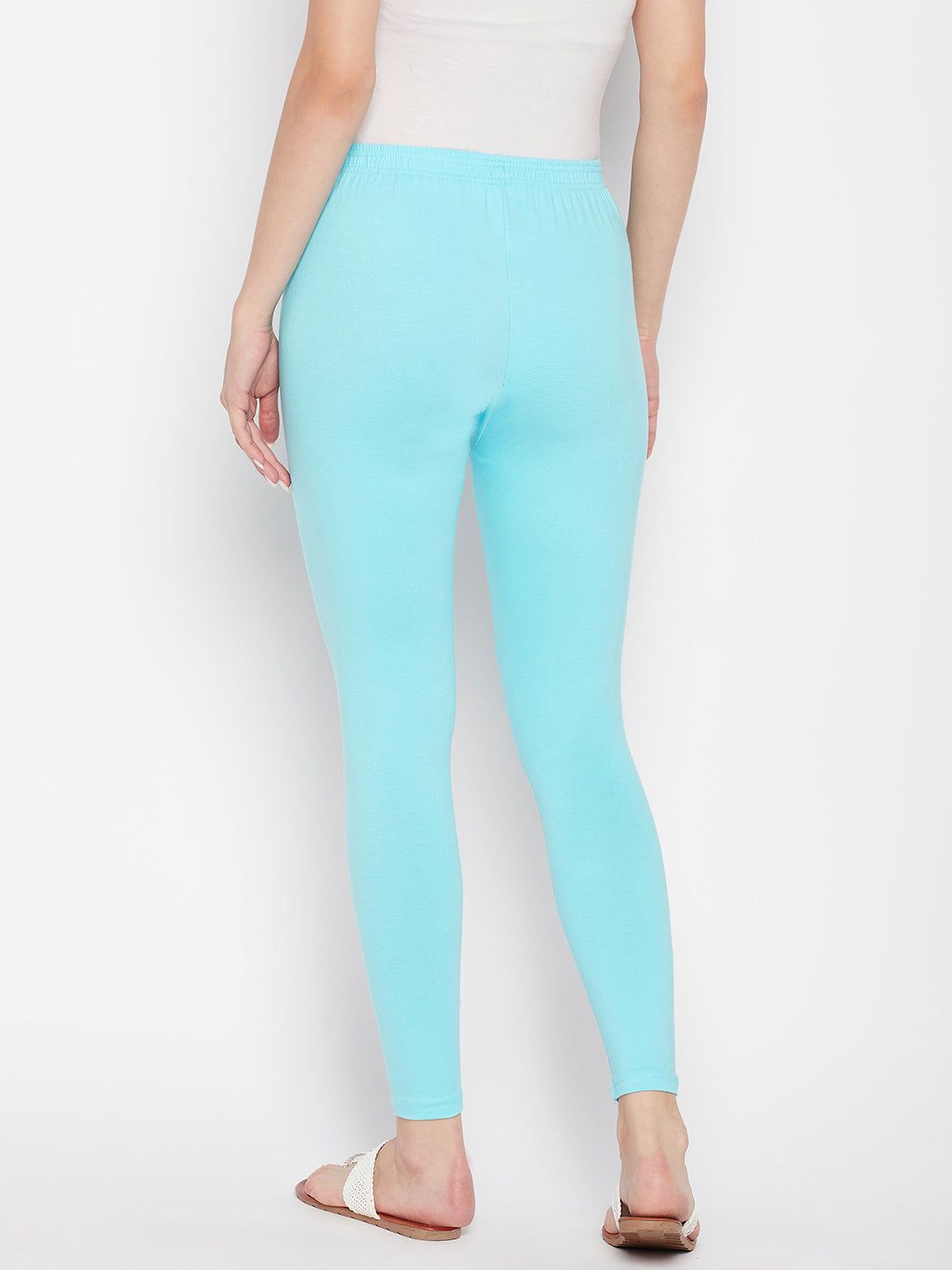 Clora Sky Blue Solid Ankle Length Leggings