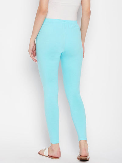 Clora Sky Blue Solid Ankle Length Leggings
