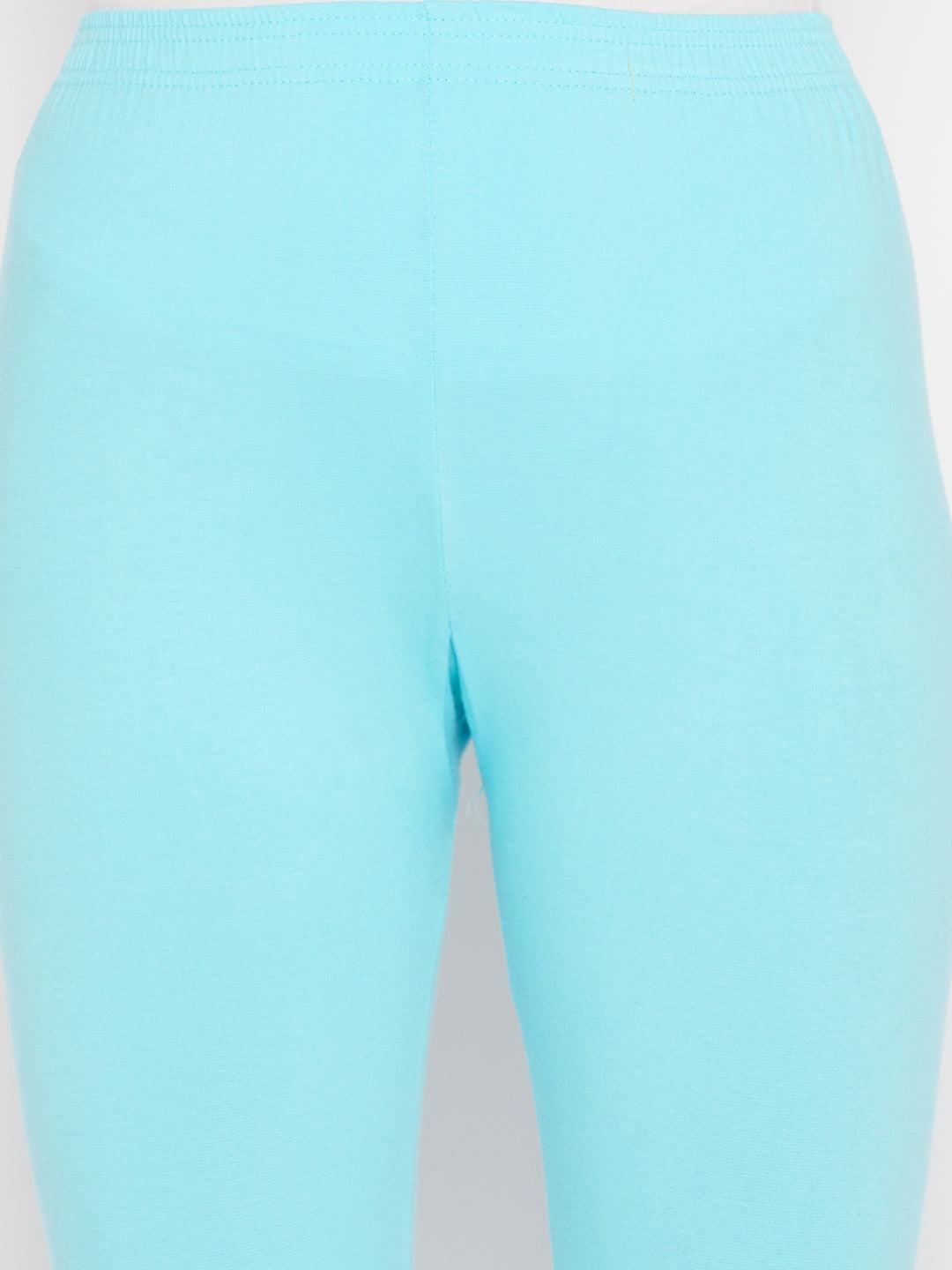 Clora Sky Blue Solid Ankle Length Leggings