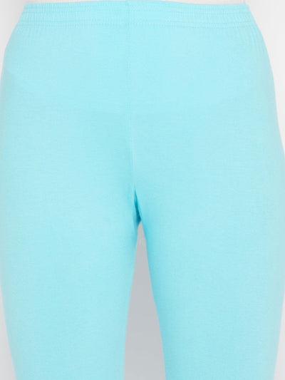 Clora Sky Blue Solid Ankle Length Leggings