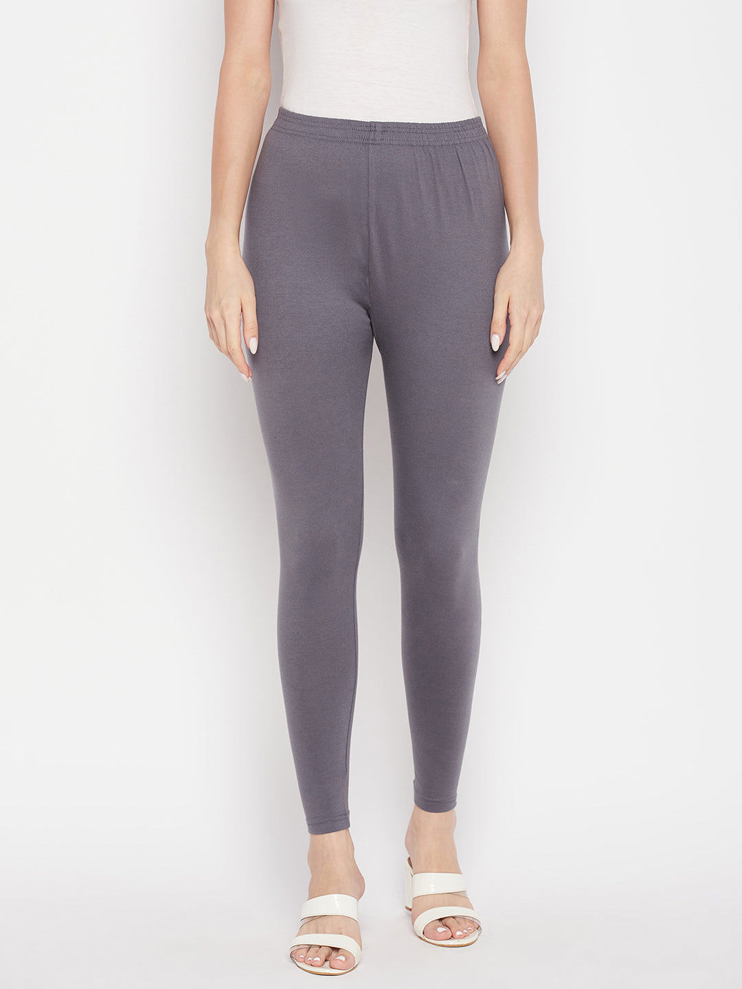 Clora Grey Solid Ankle Length Leggings