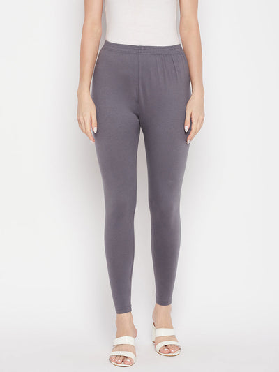 Clora Grey Solid Ankle Length Leggings