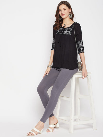 Clora Grey Solid Ankle Length Leggings