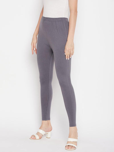 Clora Grey Solid Ankle Length Leggings