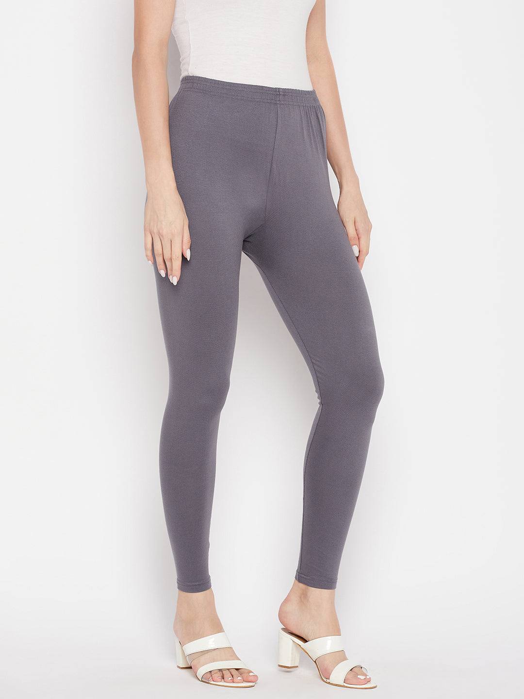 Clora Grey Solid Ankle Length Leggings