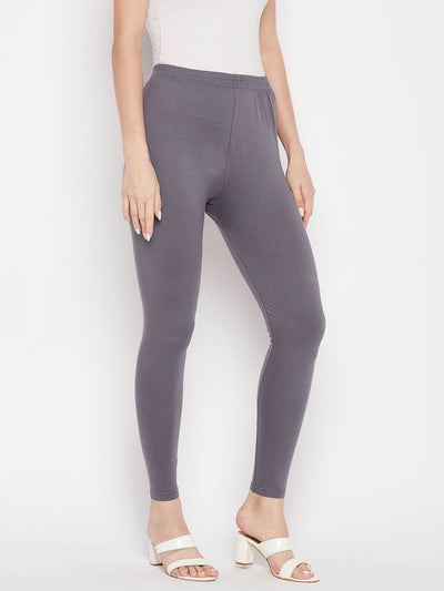 Clora Grey Solid Ankle Length Leggings
