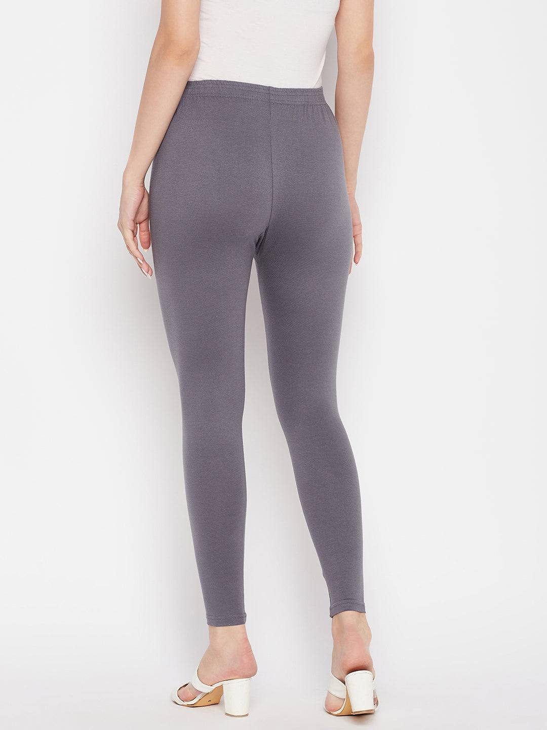 Clora Grey Solid Ankle Length Leggings