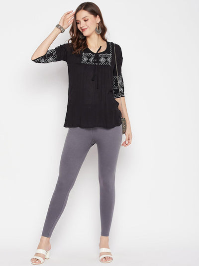 Clora Grey Solid Ankle Length Leggings
