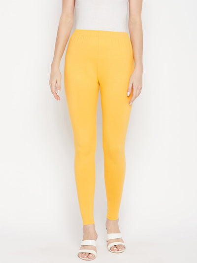 Clora Yellow Solid Ankle Length Leggings