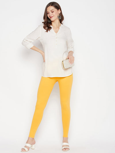 Clora Yellow Solid Ankle Length Leggings