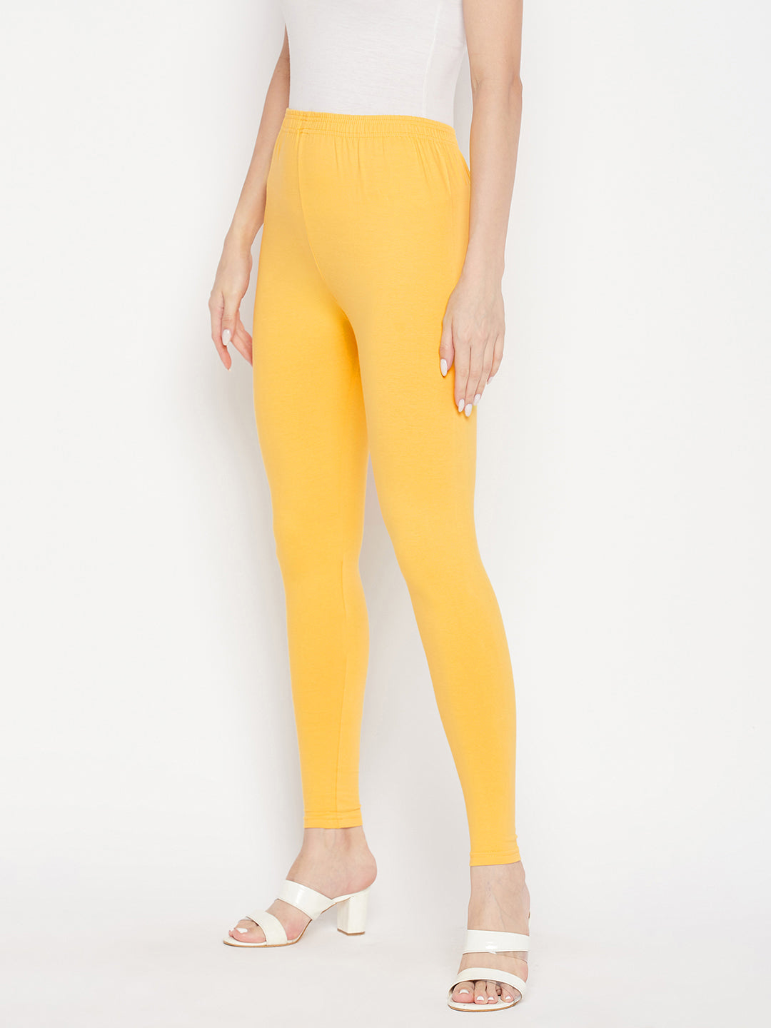Clora Yellow Solid Ankle Length Leggings