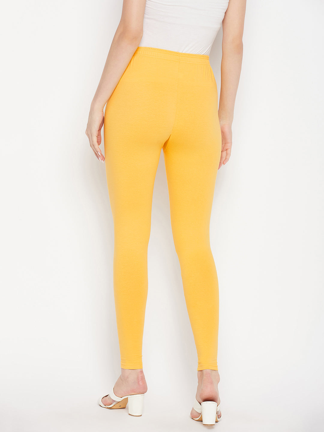 Clora Yellow Solid Ankle Length Leggings