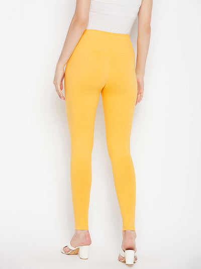 Clora Yellow Solid Ankle Length Leggings