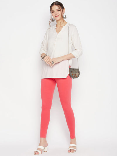 Clora Pink Solid Ankle Length Leggings