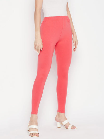Clora Pink Solid Ankle Length Leggings