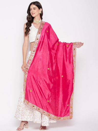 Magenta mirror dupatta with heavy gotta patti and embellished border.