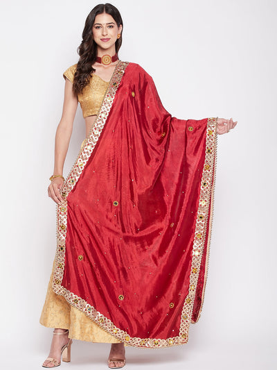 Clora Maroon Mirror Dupatta with Heavy Gotta Patti