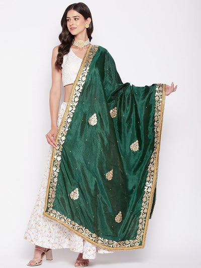 Clora Bottle Green Gotta Patti Silk Blend Dupatta