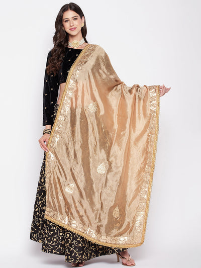 Fawn Gotta Patti Silk Blend Dupatta with embellished border.