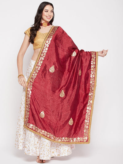 Maroon Gotta Patti Silk Blend Dupatta with embellished border.