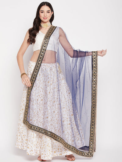 Clora Navy Blue Embellished Net Dupatta with Sequinned