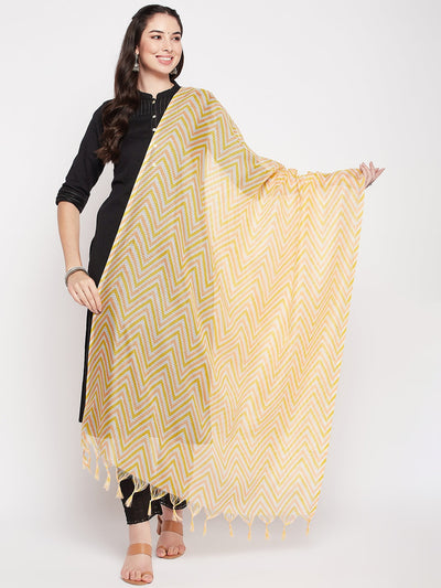 Yellow Zig-Zag Kota Doria Dupatta with Tasselled Border