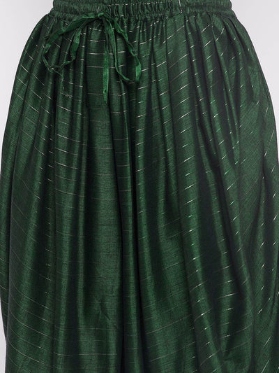 Bottle Green Rayon Lurex Dhoti Salwar with elasticated waistband and drawstring.
