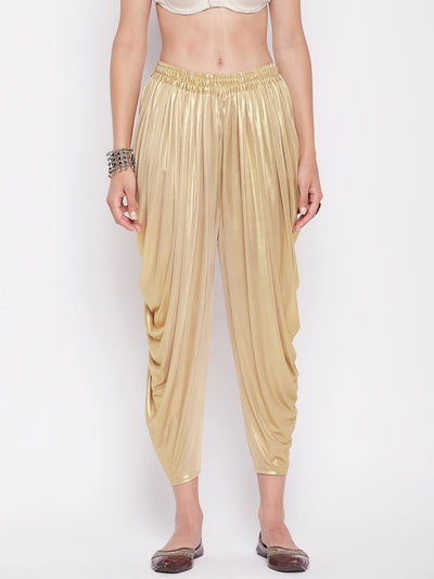Golden solid shimmer dhoti salwar with elasticated waistband.
