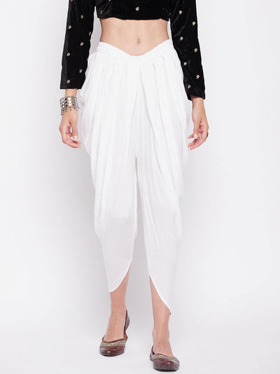 White Striped Lurex Dhoti Salwar with elasticated waistband and drawstring.