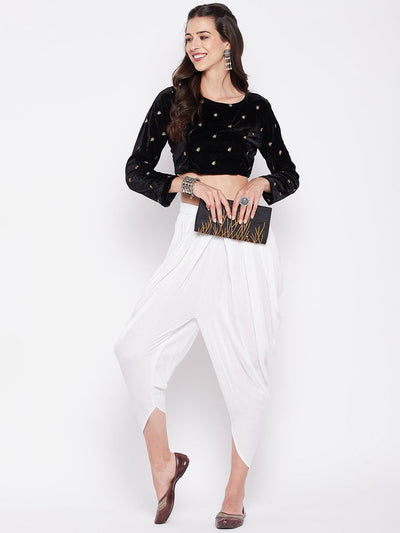 White Striped Lurex Dhoti Salwar with Elasticated Waistband and Drawstring