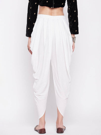 White Striped Lurex Dhoti Salwar with elastic waistband and drawstring.