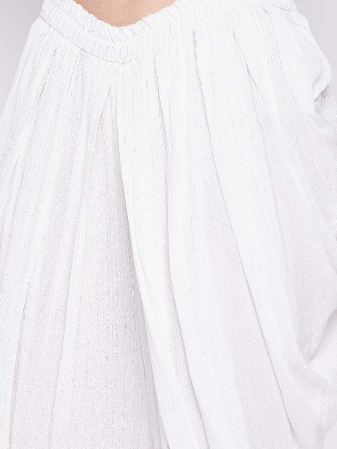 White Striped Lurex Dhoti Salwar with elasticated waistband and drawstring.