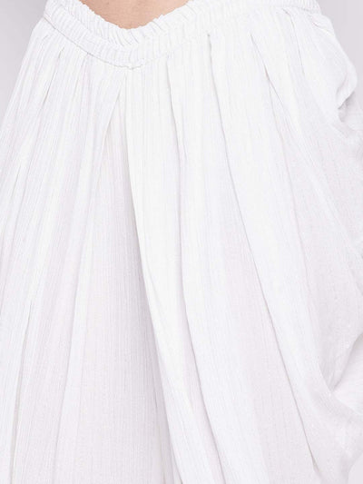 White Striped Lurex Dhoti Salwar with elasticated waistband and drawstring.