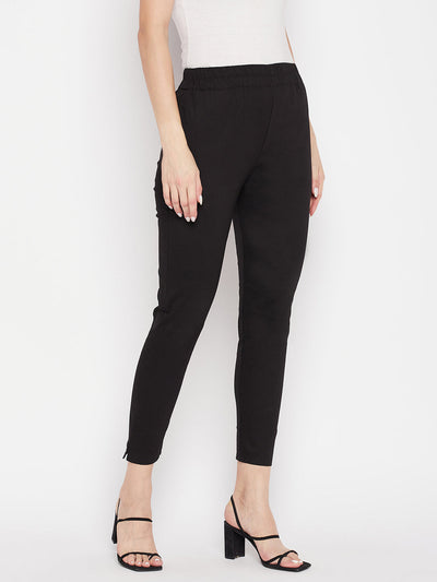 Clora Black Solid Cotton Lycra Pant