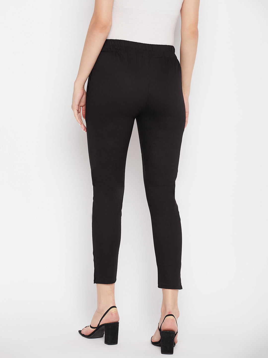 Clora Black Solid Cotton Lycra Pant