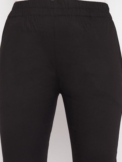 Clora Black Solid Cotton Lycra Pant