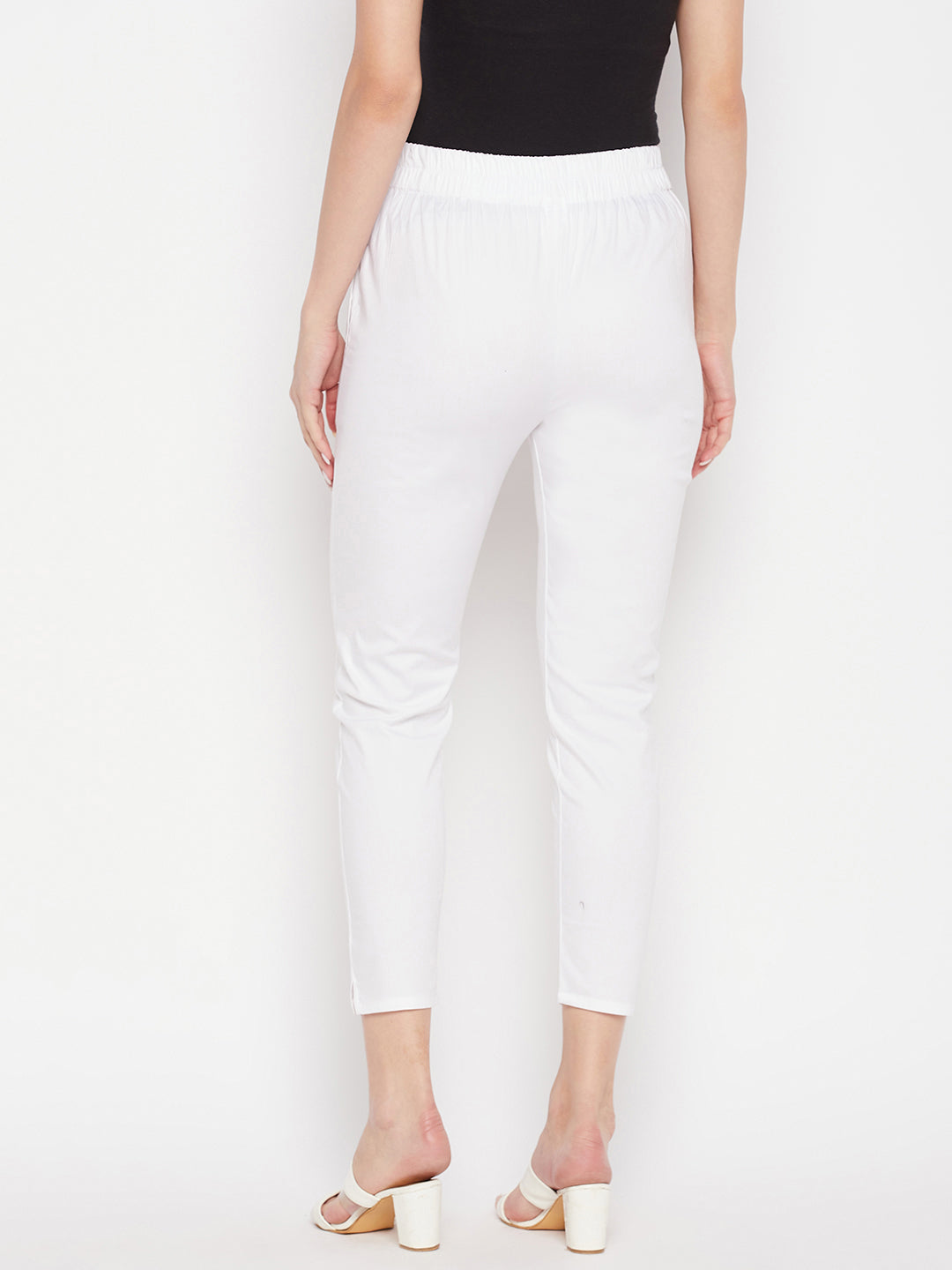 Clora White Solid Cotton Lycra Pant