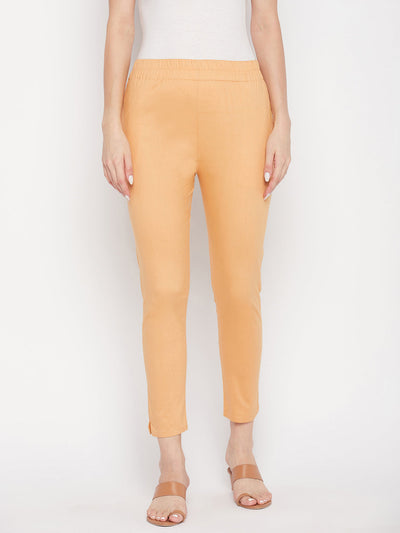 Clora Fawn Solid Cotton Lycra Pant
