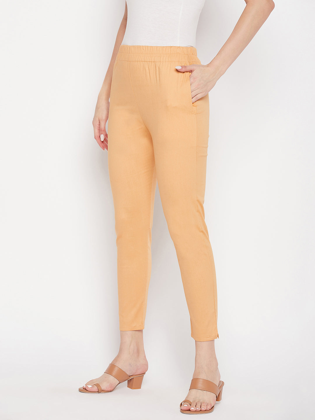 Clora Fawn Solid Cotton Lycra Pant