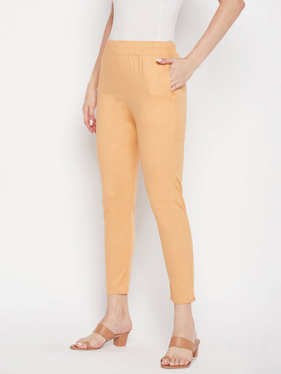 Clora Fawn Solid Cotton Lycra Pant