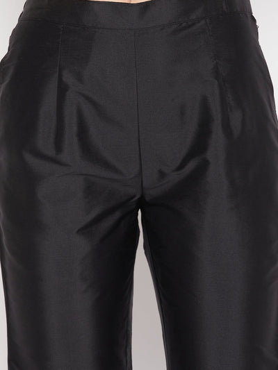 Clora Black Solid Taffeta Silk Trouser