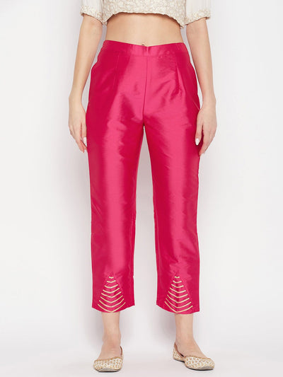 Clora Magenta Solid Taffeta Silk Trouser