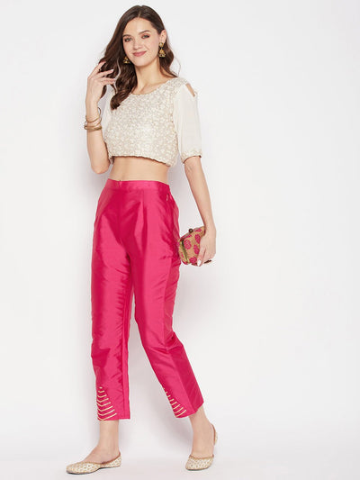 Clora Magenta Solid Taffeta Silk Trouser