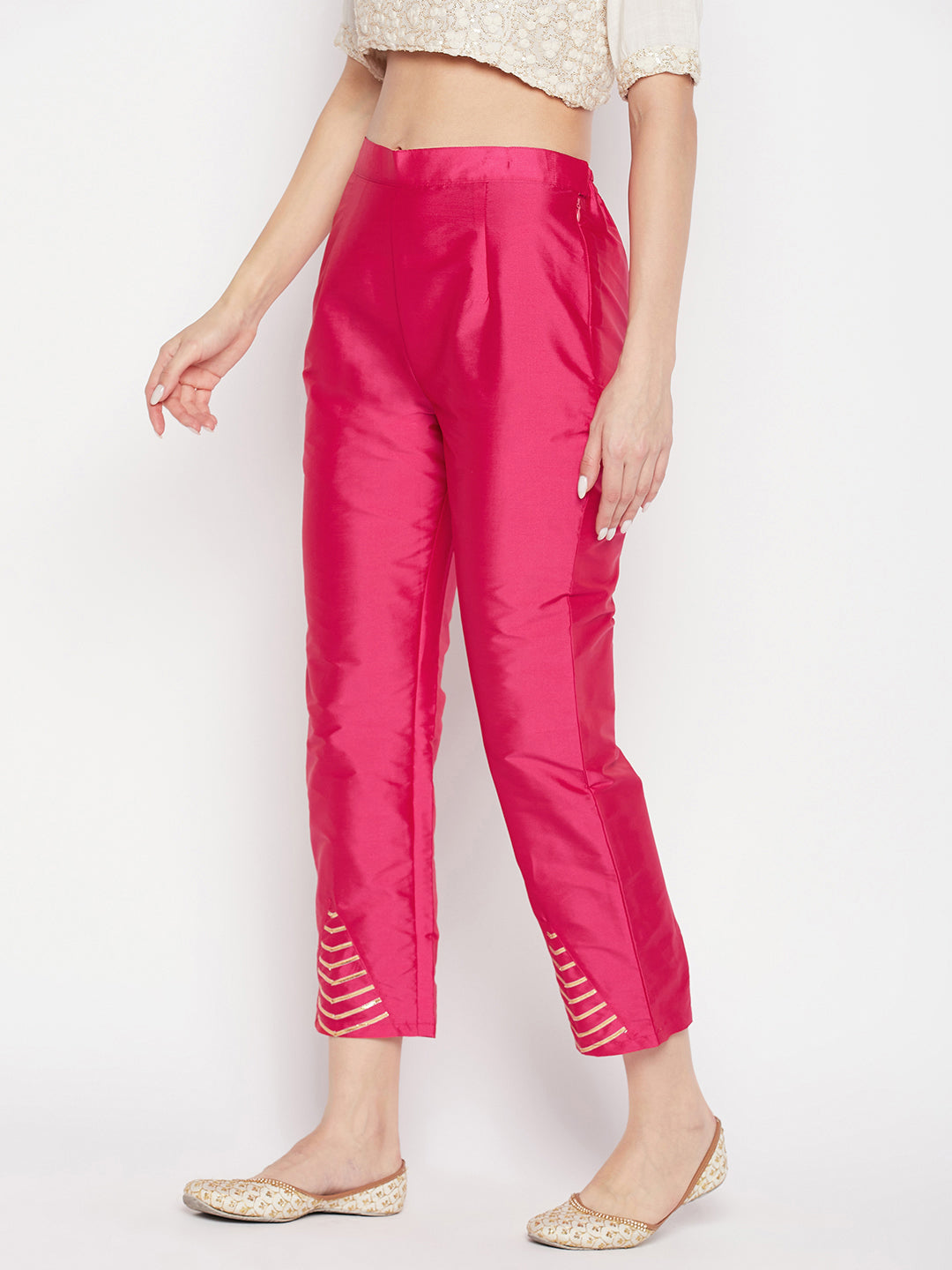 Clora Magenta Solid Taffeta Silk Trouser